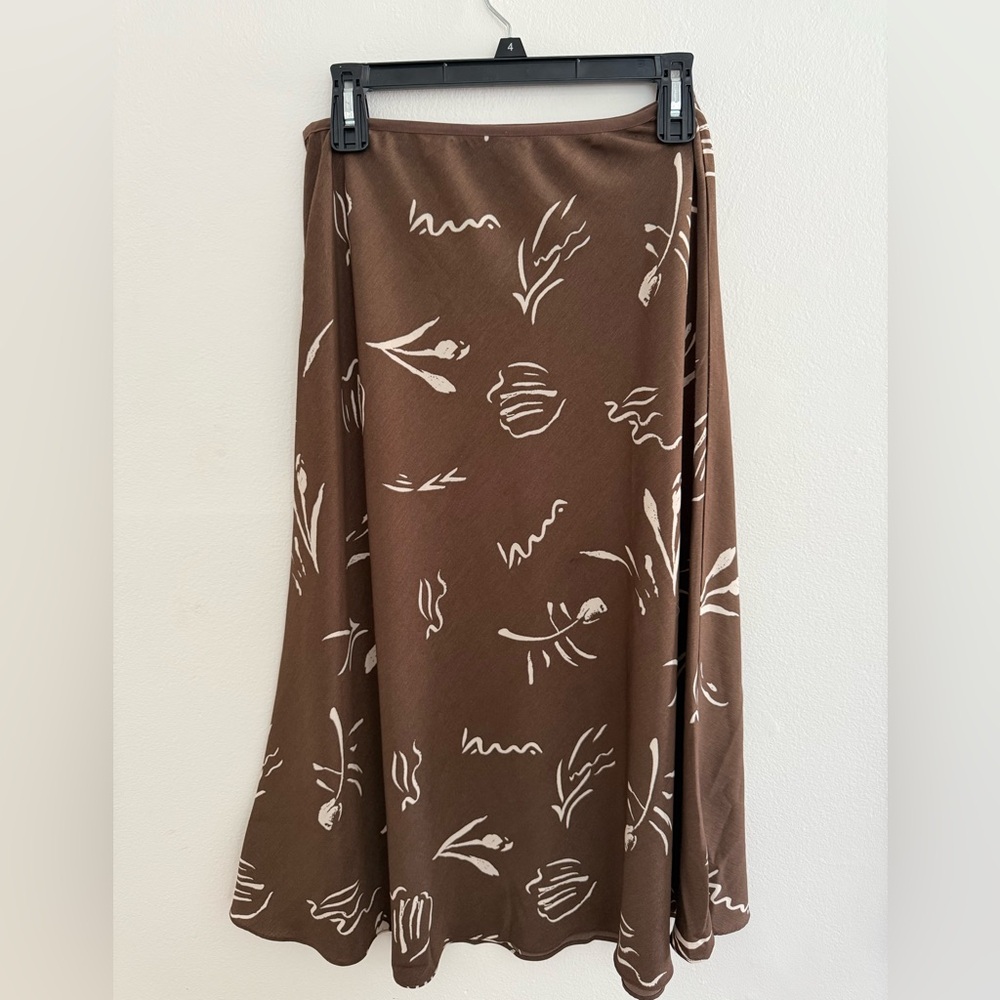 En Saison Brown A-Line Skirt with Cream Floral Pattern